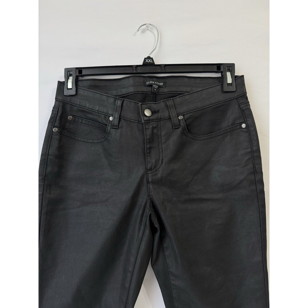 Eileen Fisher Women Sz 6 Black Coated Waxed Organic Cotton Skinny Jean Stretch - Picture 6 of 16